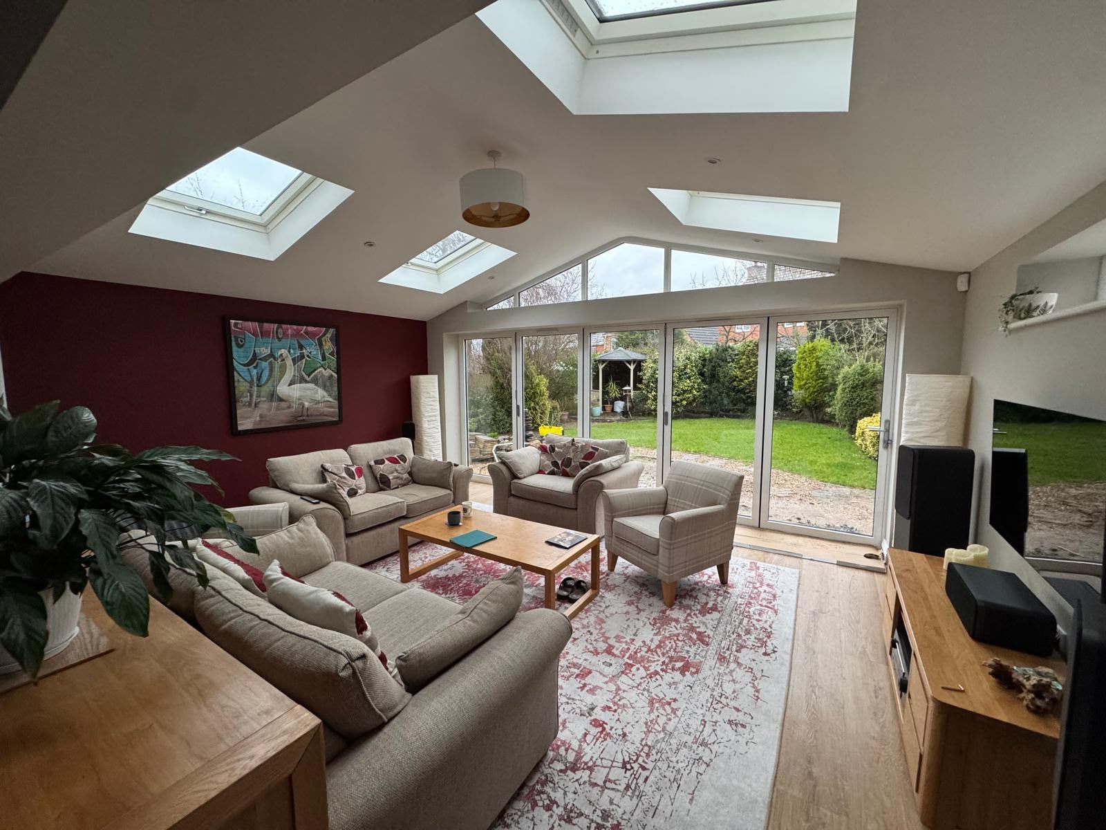 Living-room extension with multiple rooflights